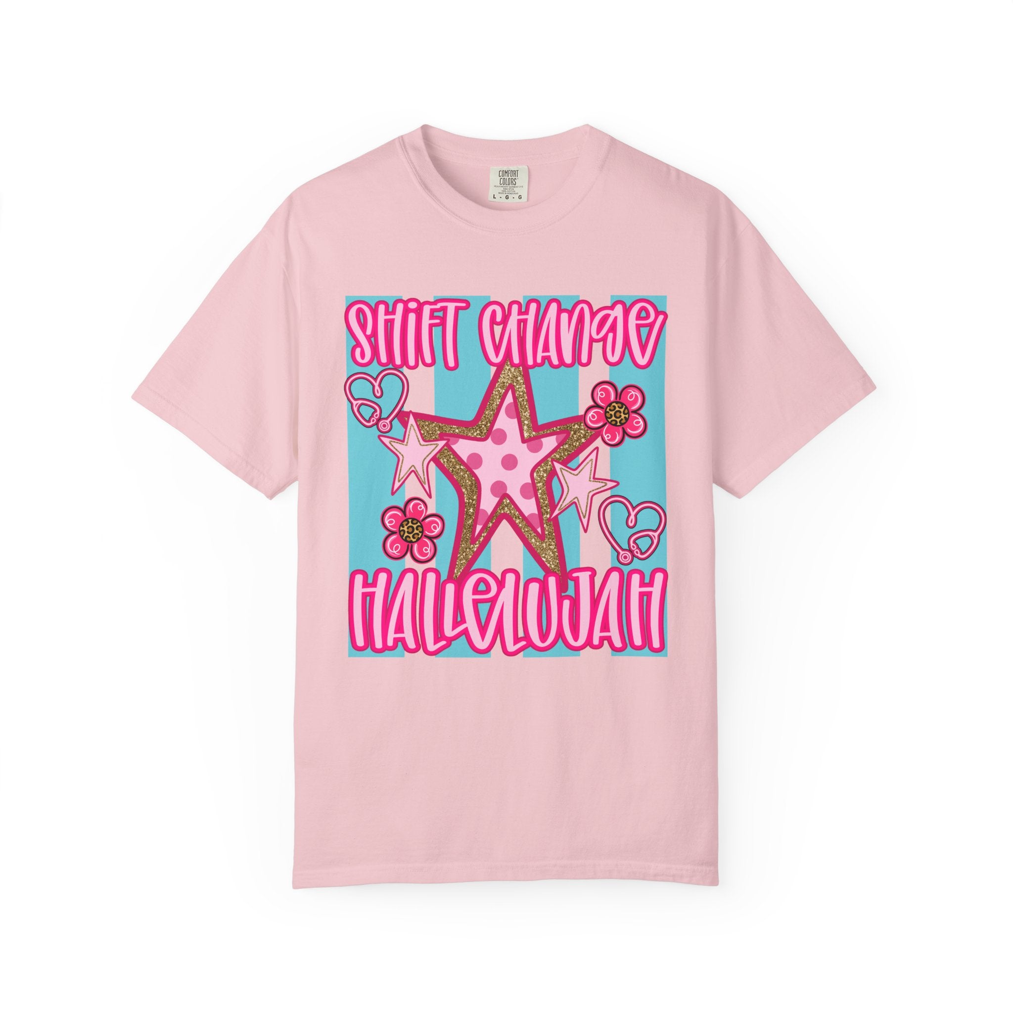 Shift Change Hallelujah T Shirt Cute Pink Star Nurse Worker Tee