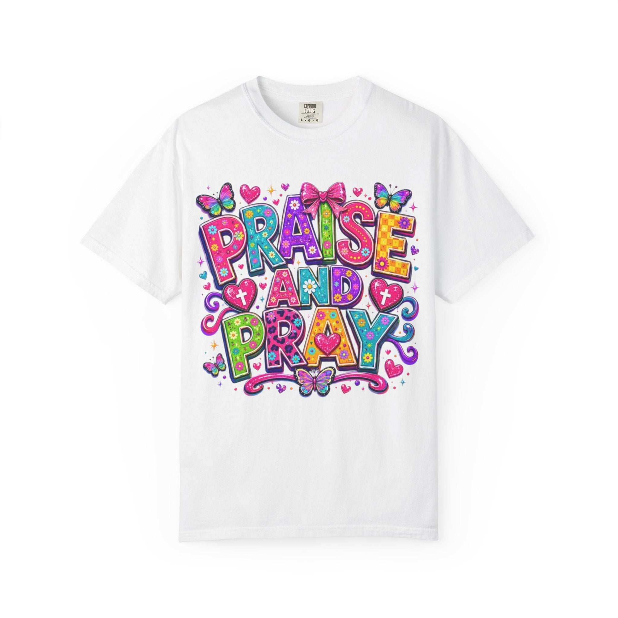 Praise and Pray T Shirt Colorful Christian Faith Graphic Tee
