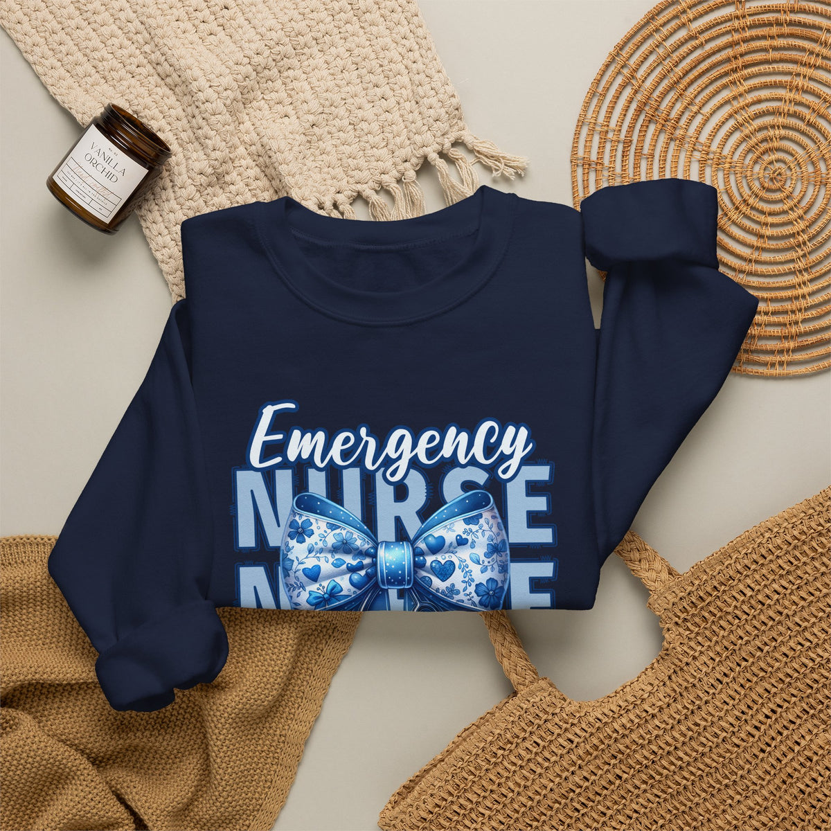 Emergency Nurse Sweatshirt, ER Nurse Blue Bow Shirt, Emergency Room Nurse Gift, RN Sweatshirt, Cute Nurse Apparel, Nursing Gift