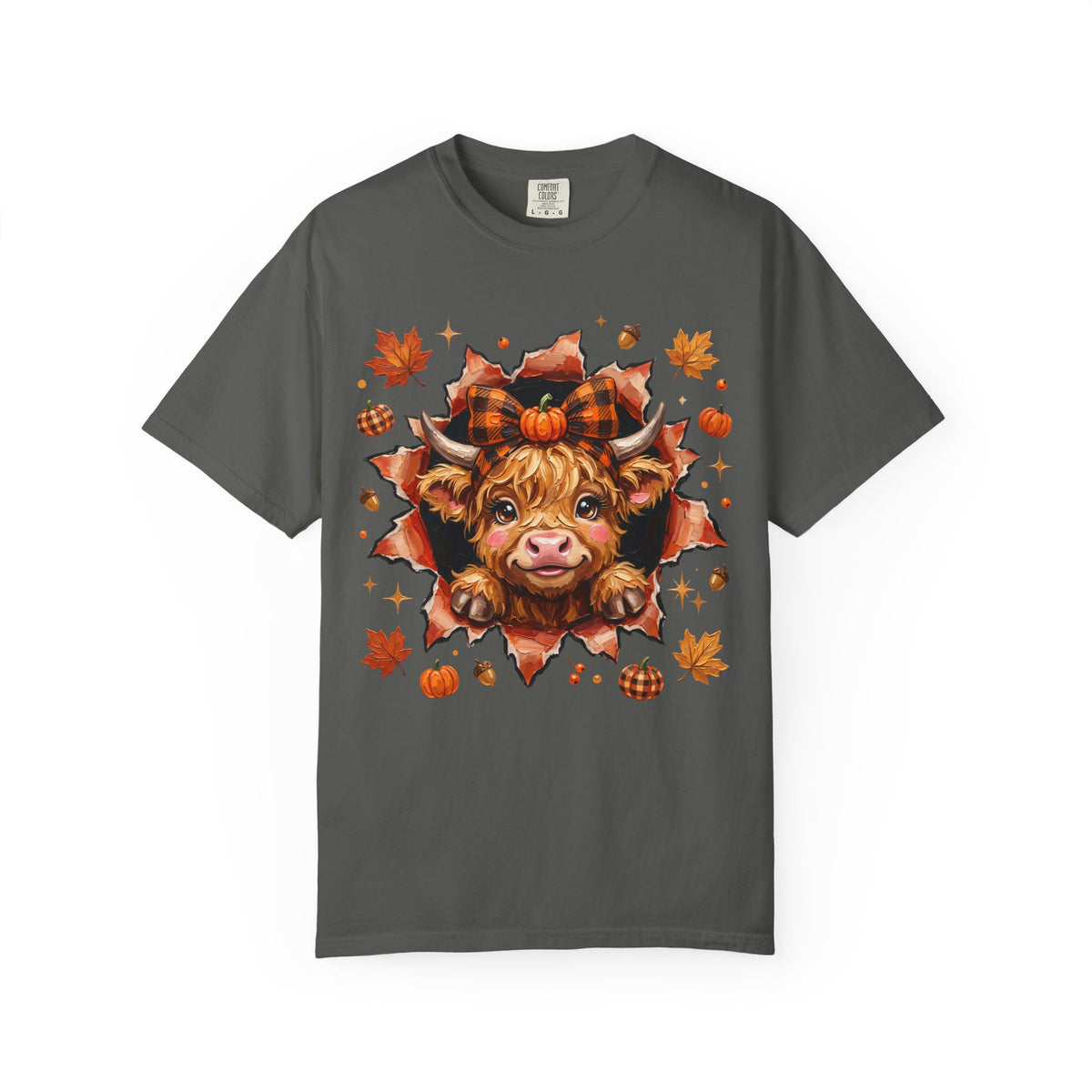 Highland Cow Autumn Tee Shirt Cute Fall Plaid Calf Design