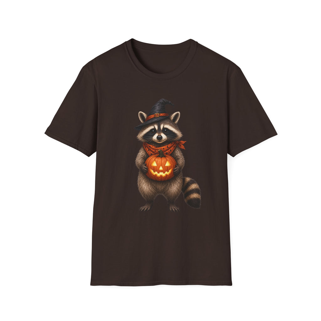 Raccoon Witch Halloween T Shirt Cute Pumpkin Trick-or-Treat Tee