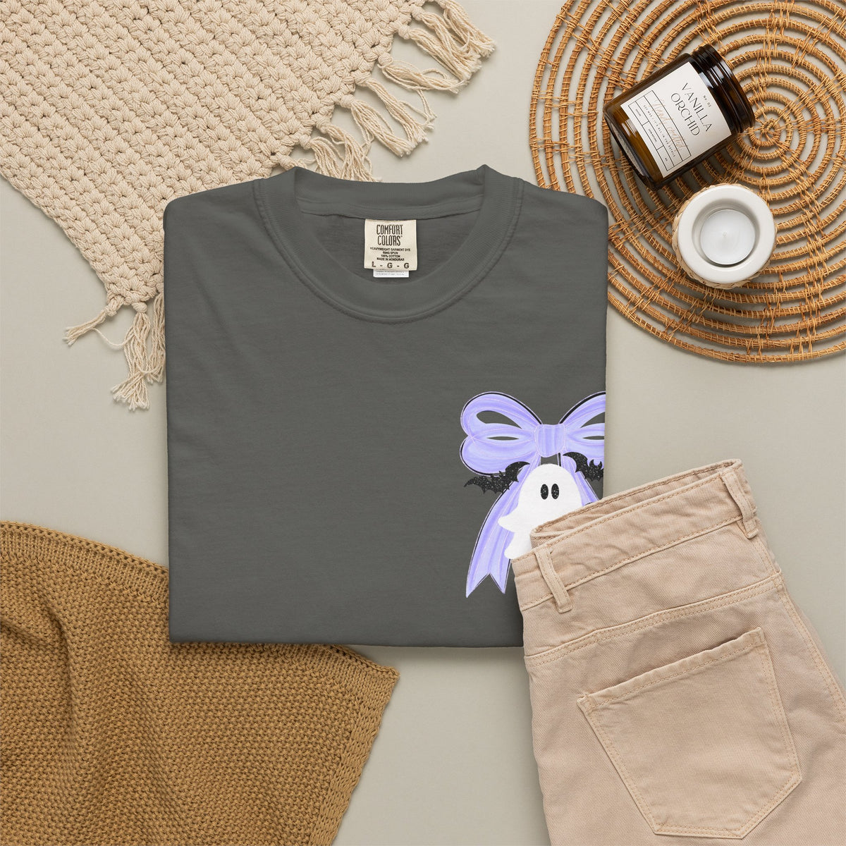 Spooky Season Ghost Tee Lavender Bow Halloween T Shirt