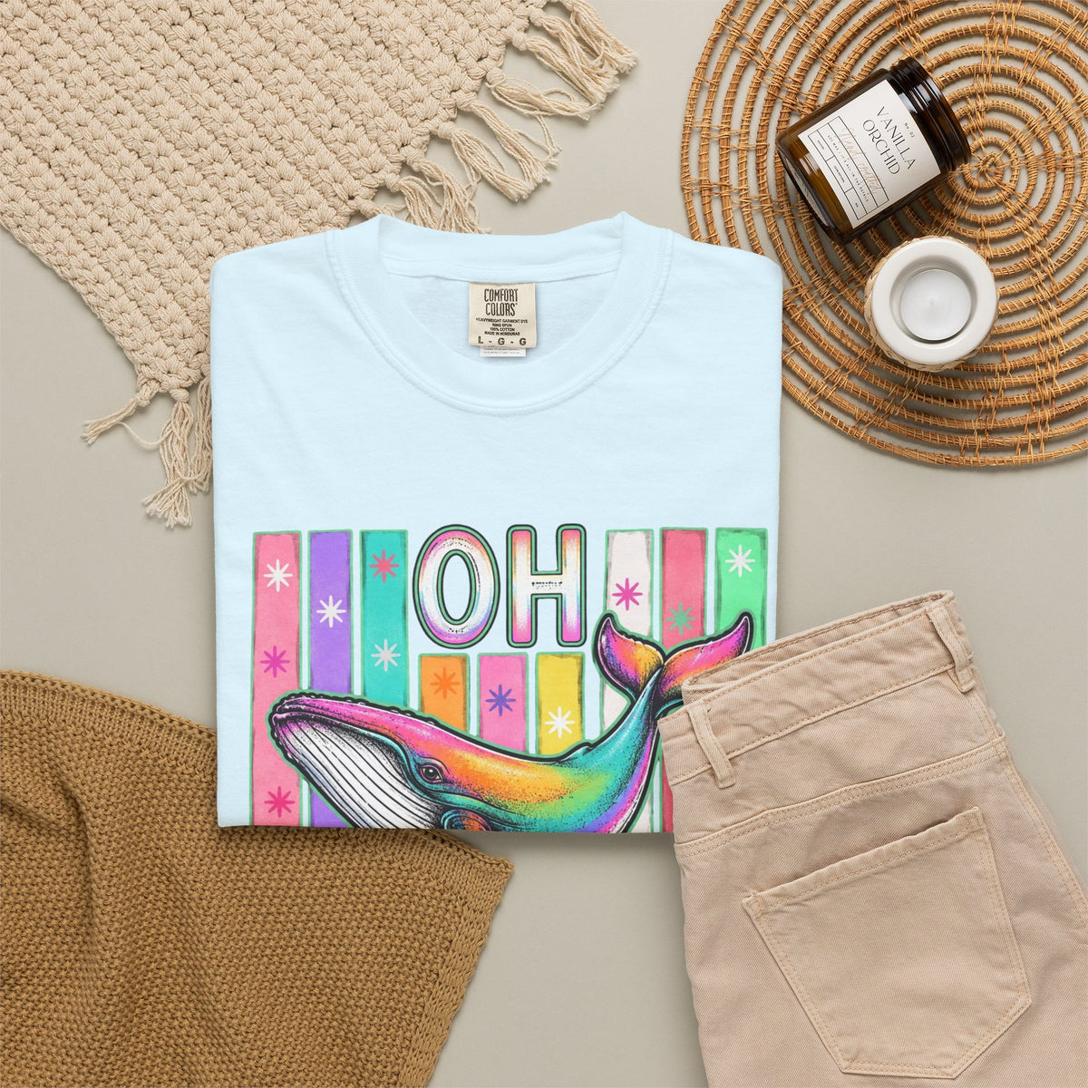 Oh Rainbow Whale T Shirt Retro Striped Graphic Tee