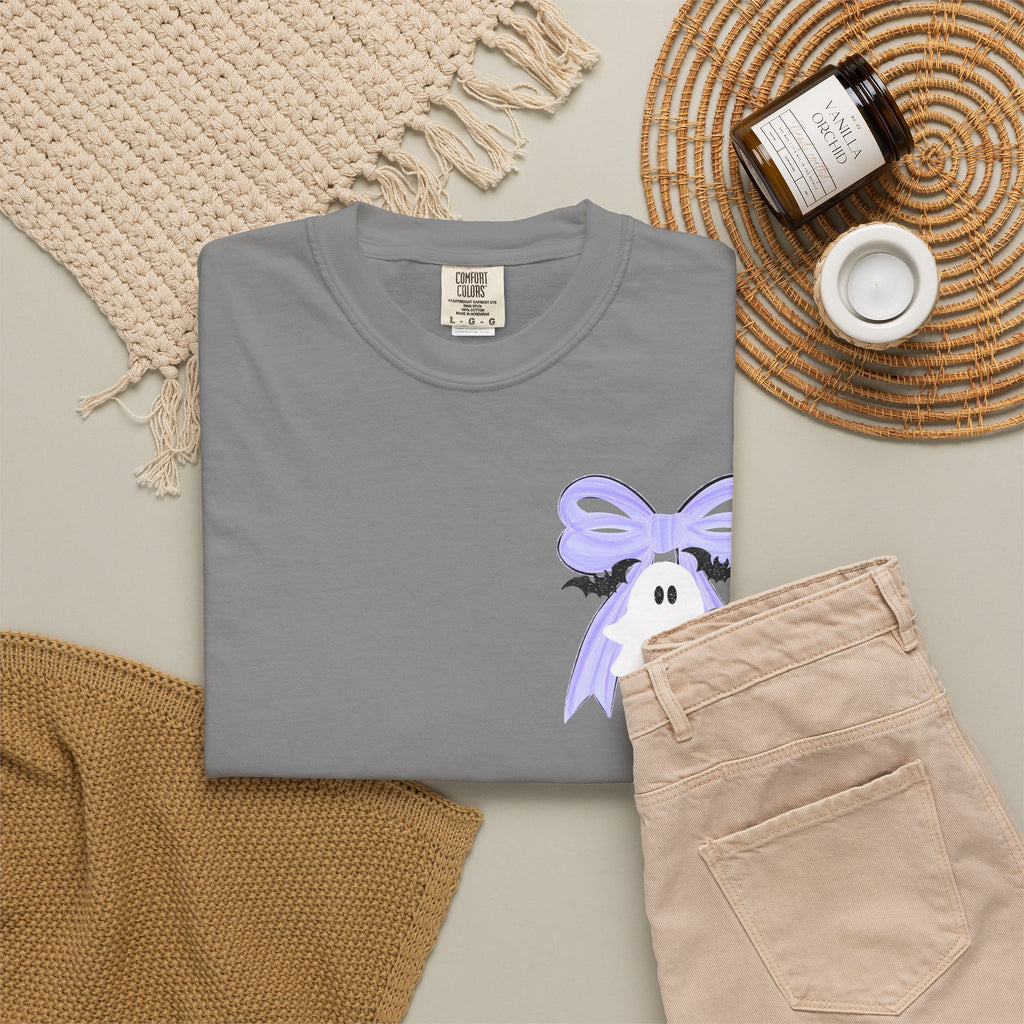 Spooky Season Ghost Tee Lavender Bow Halloween T Shirt