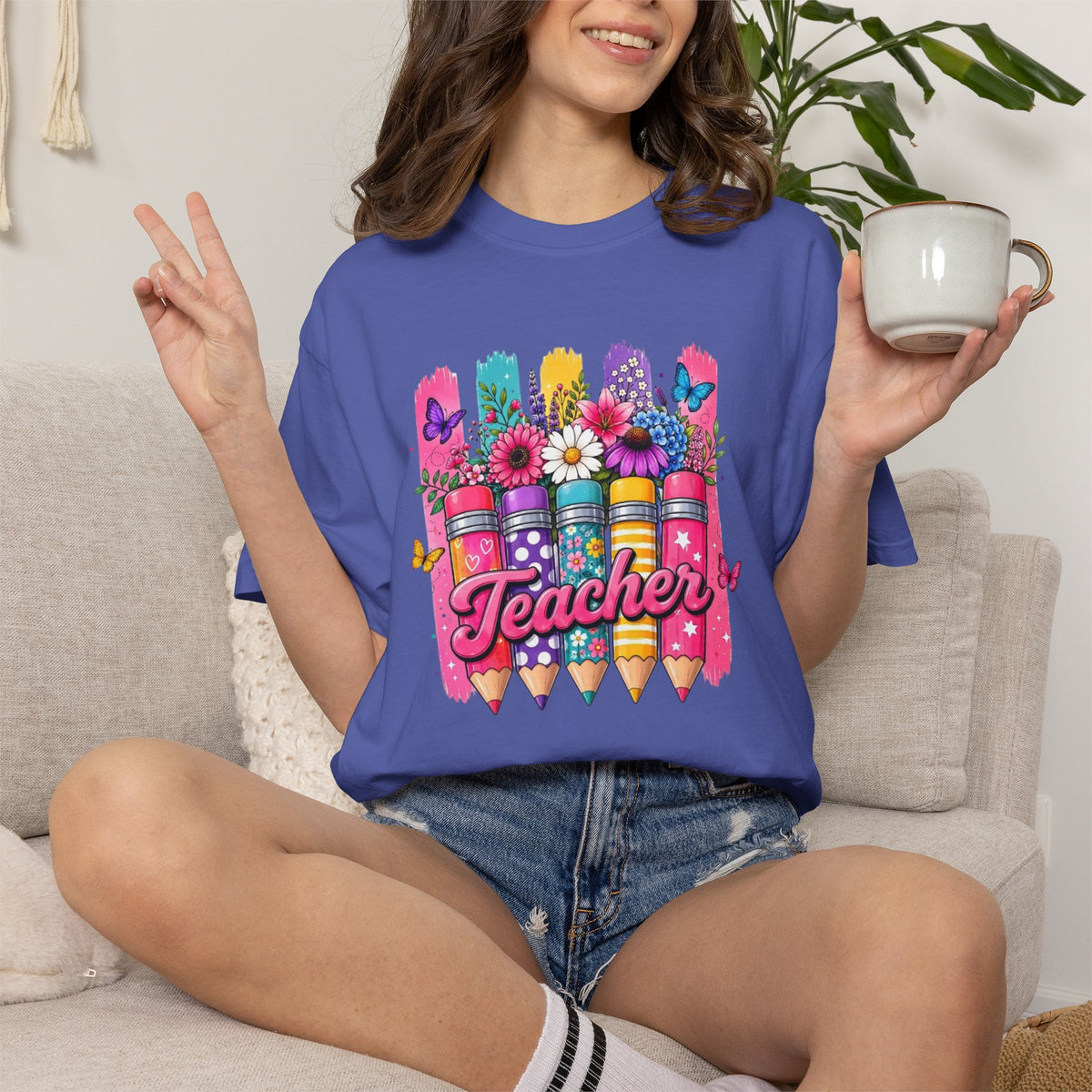 Colorful Pencil Bouquet Teacher T Shirt | Floral School Design