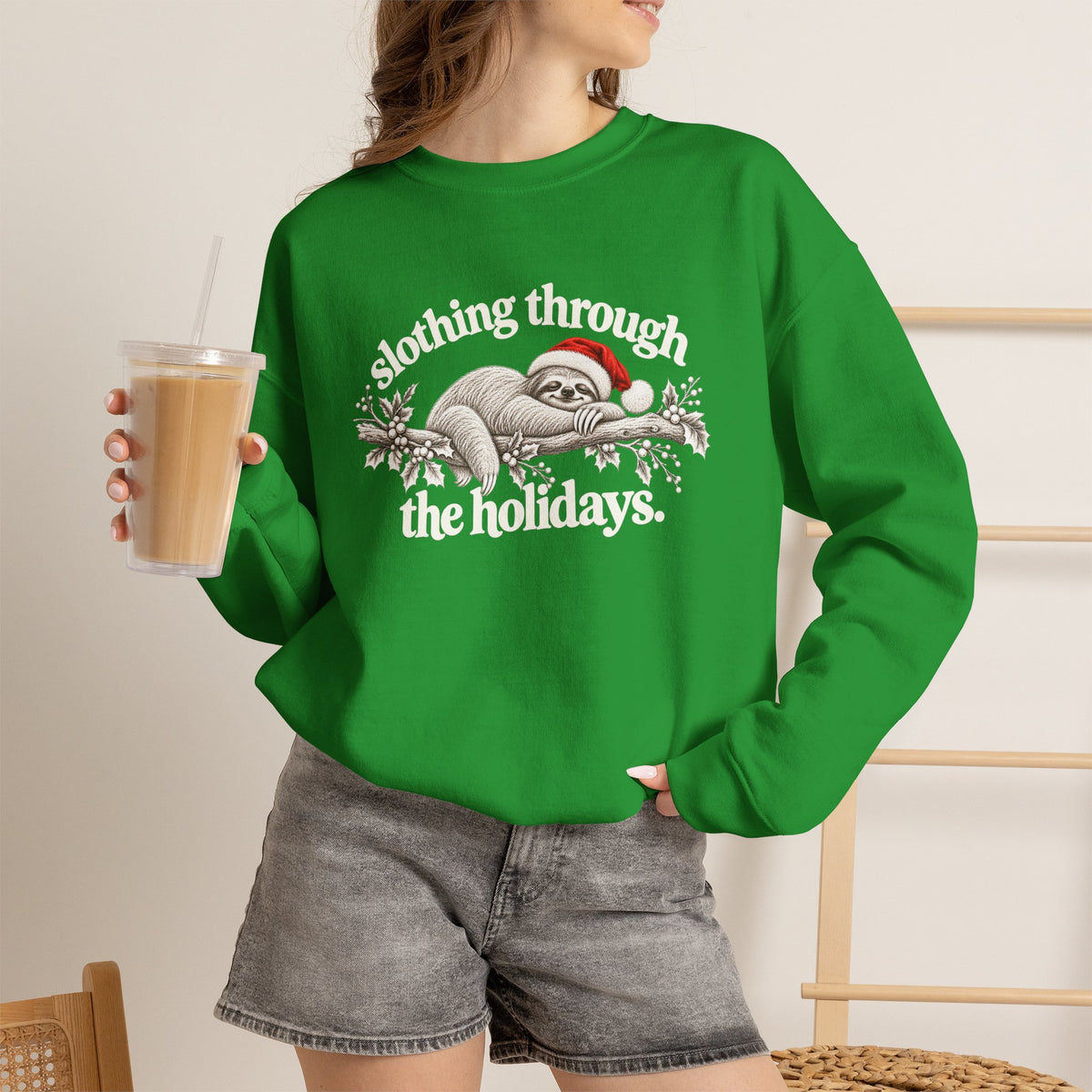 Funny Christmas Sloth Sweatshirt, Slothing Through the Holidays Crewneck, Cute Santa Sloth Shirt, Vintage Holiday Sweater, Christmas Gift