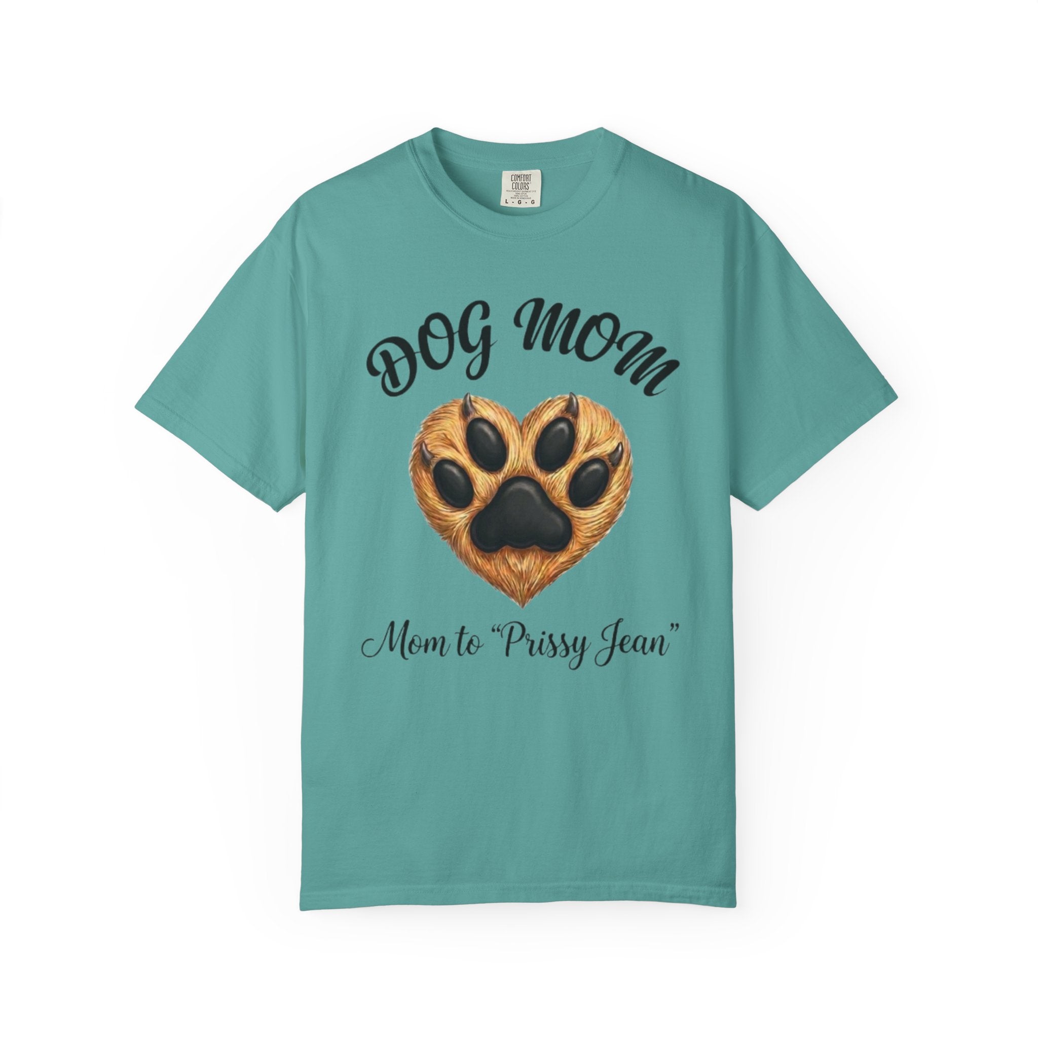 Dog Mom T-Shirt Heart Paw Print Mom to your DOGS name Pet Lover Tee