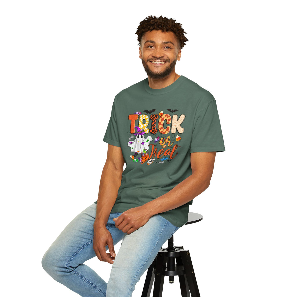 Trick or Treat Halloween T Shirt Cute Ghost Pumpkin and Candy Graphic Tee