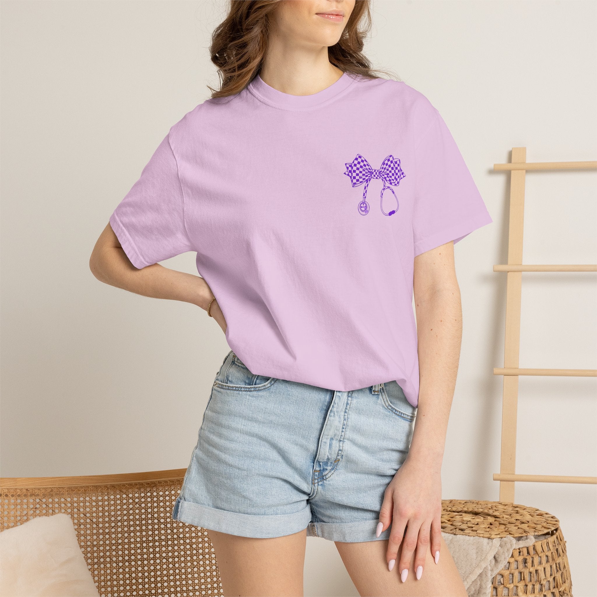 Nurse Stethoscope Bow T Shirt Checkered Medical Ribbon Tee