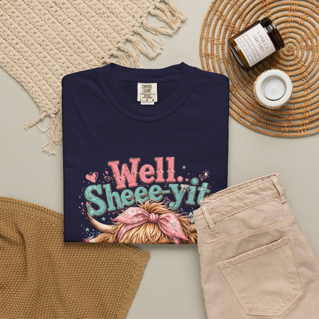 T-Shirt Well Sheey it Cute Highland Cow Graphic Tee