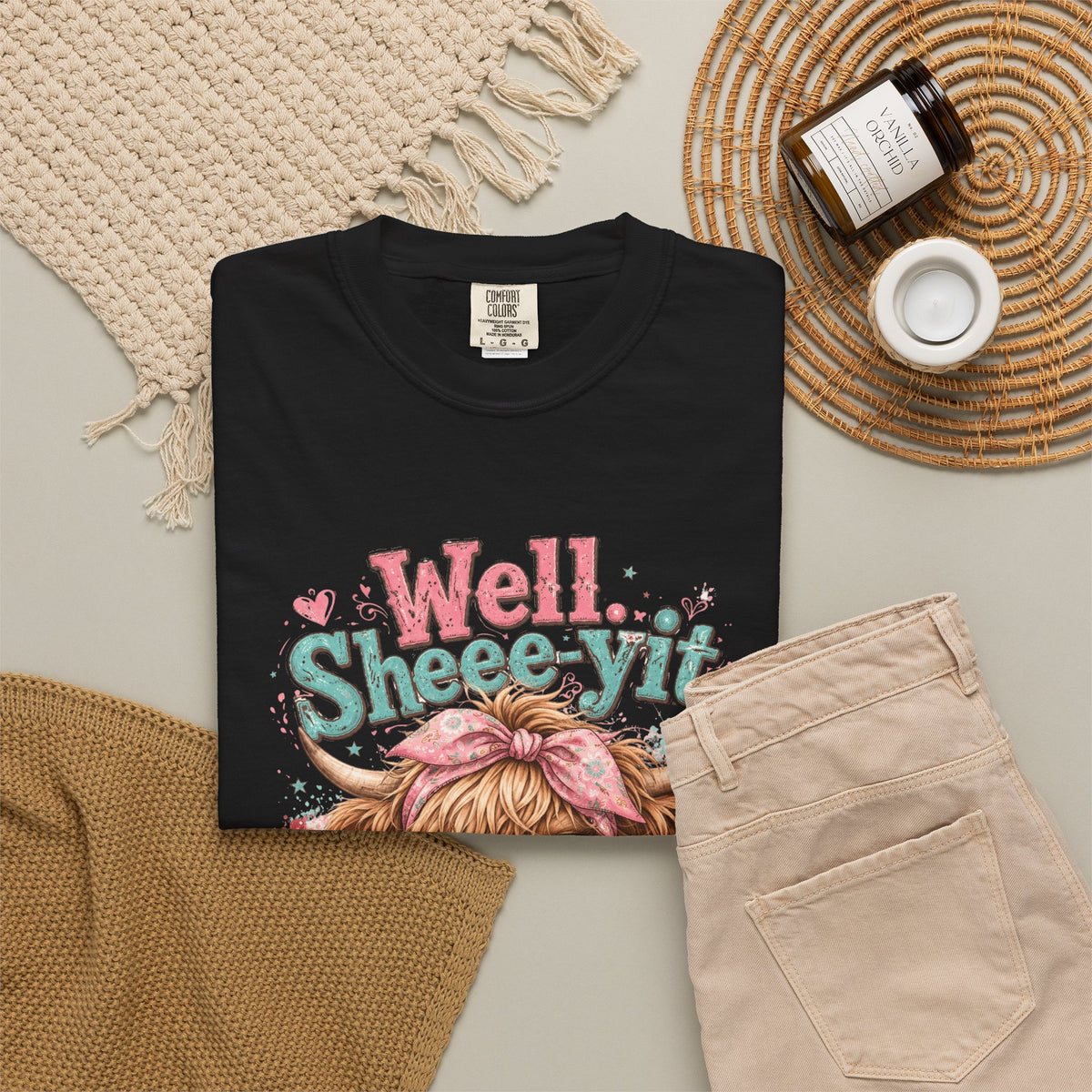 T-Shirt Well Sheey it Cute Highland Cow Graphic Tee