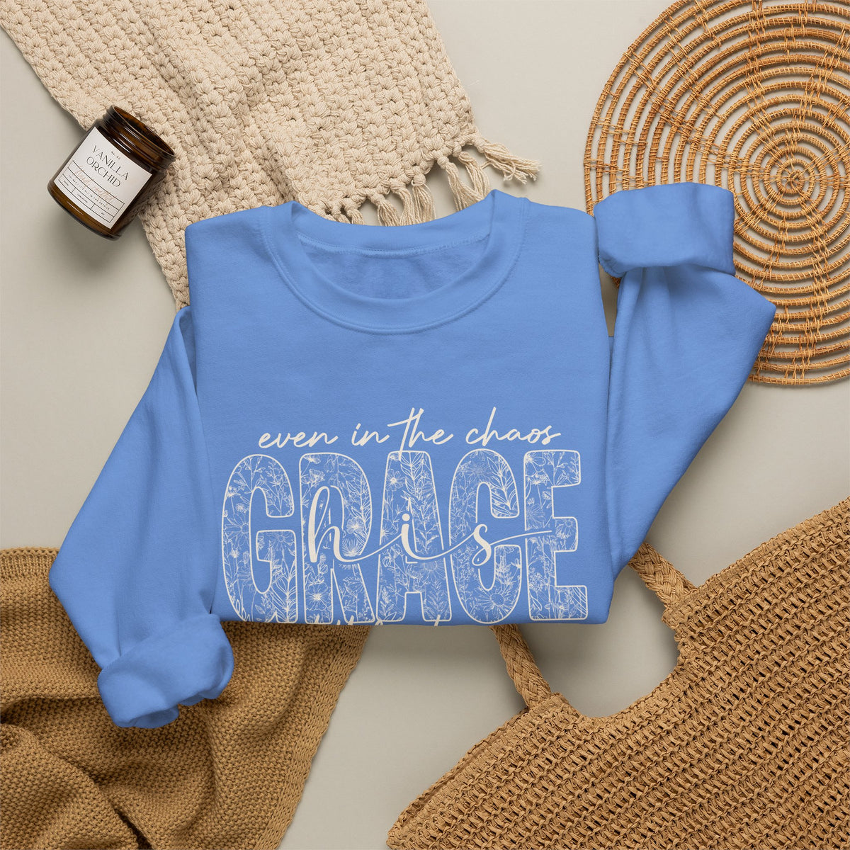 Even in the Chaos Grace Still Finds Me Sweatshirt, Christian Faith Crewneck, Inspirational Floral Grace Sweater, Religious Gift for Women