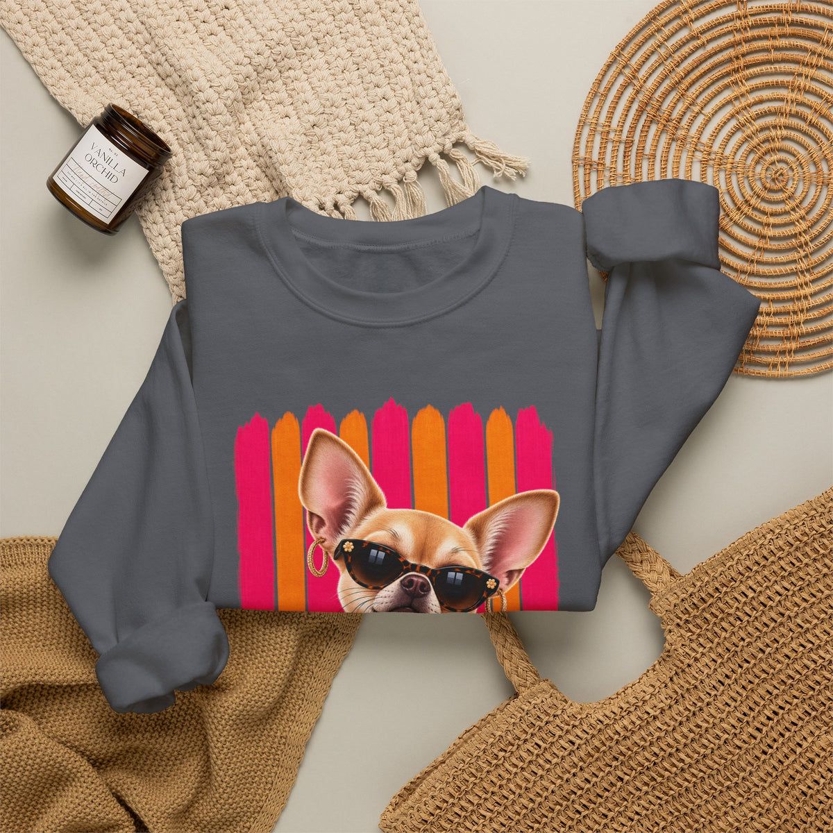 Chihuahua Sweatshirt, Unique Dog Lover Gift, Sassy Chihuahua Mom Sweater, Colorful Artsy Dog Apparel, Original Boutique Pet Lover Gift