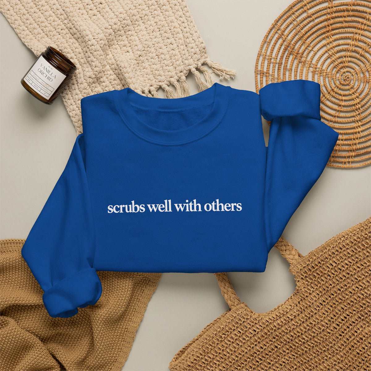 Scrubs Well With Others Sweatshirt, Funny Nurse Sweatshirt, Healthcare Worker Gift, Minimalist Medical Crewneck, Nurse Christmas Gift