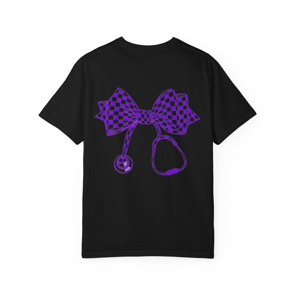 Nurse Stethoscope Bow T Shirt Checkered Medical Ribbon Tee