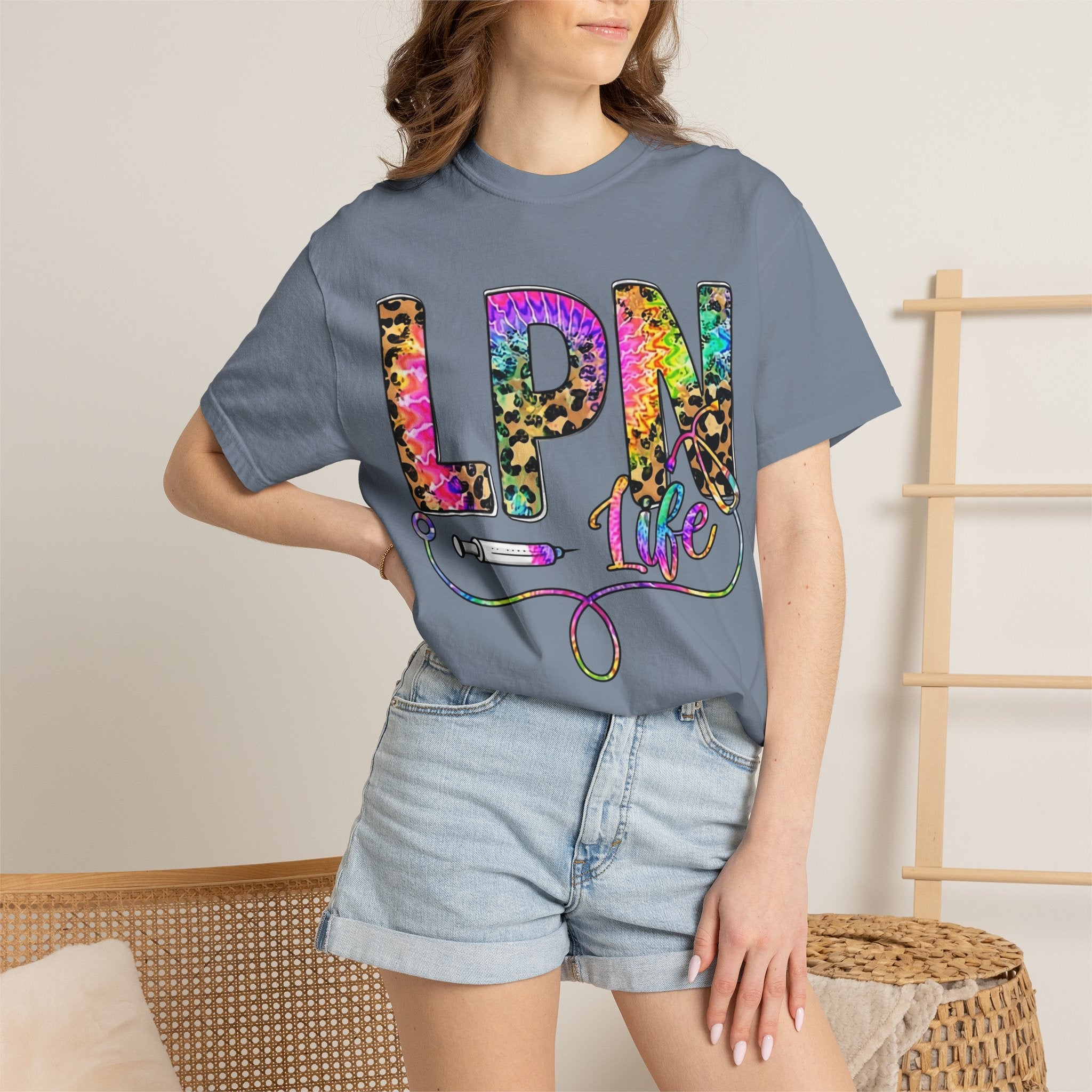 LPN Life T Shirt Colorful Leopard Stethoscope Nursing Tee