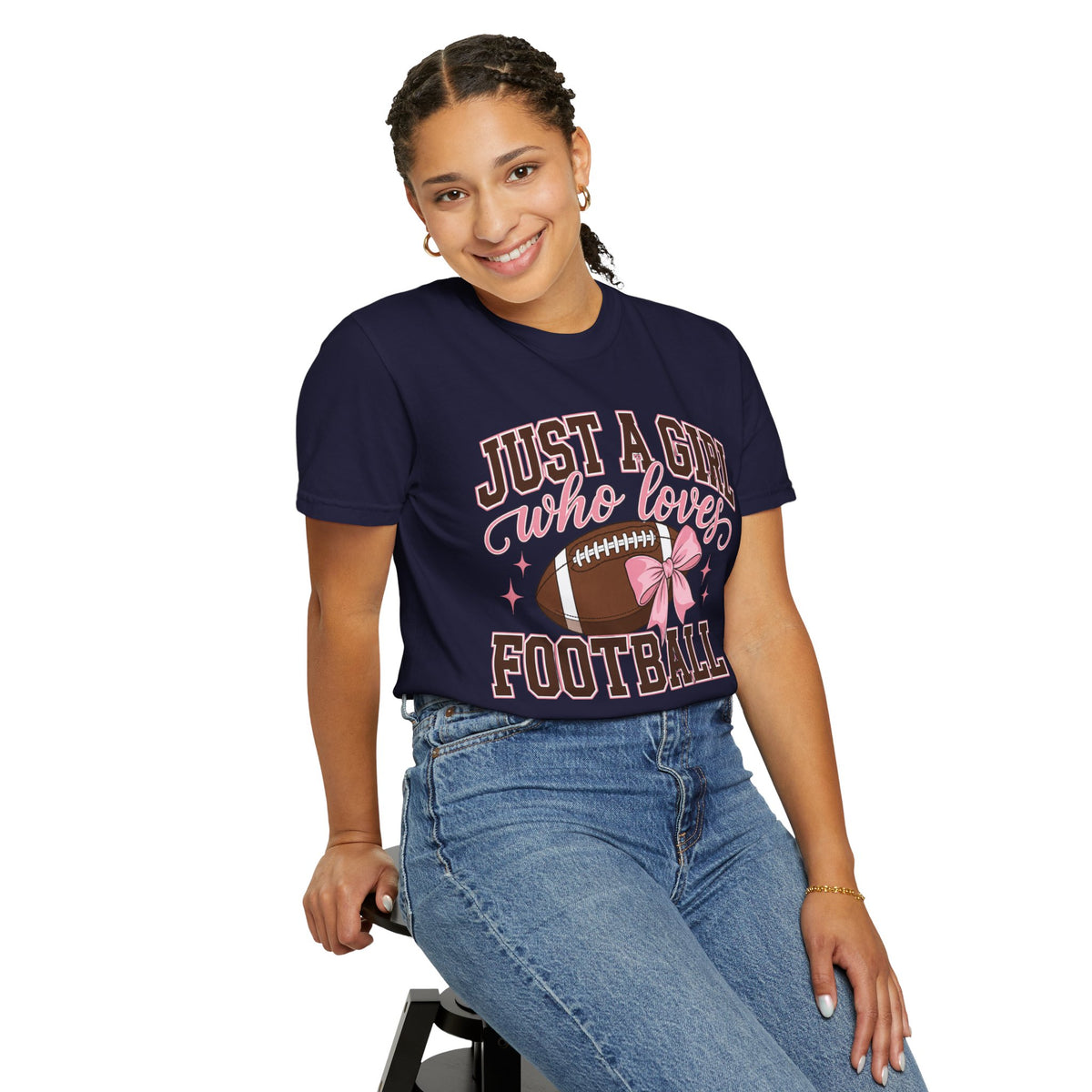 Just A Girl Who Loves Football T Shirt Pink Bow Football Tee