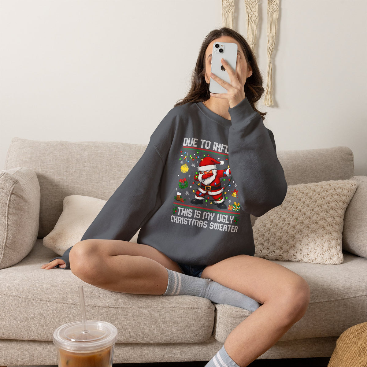 Due to Inflation Ugly Christmas Sweater, Funny Santa Sweatshirt, Dabbing Santa Christmas Shirt, Holiday Party Sweater, Christmas Gift