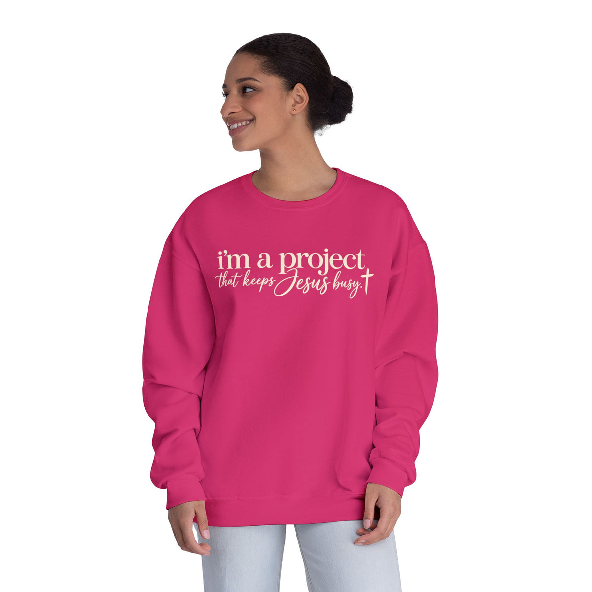 Im a Project That Keeps Jesus Busy Crewneck Sweatshirt