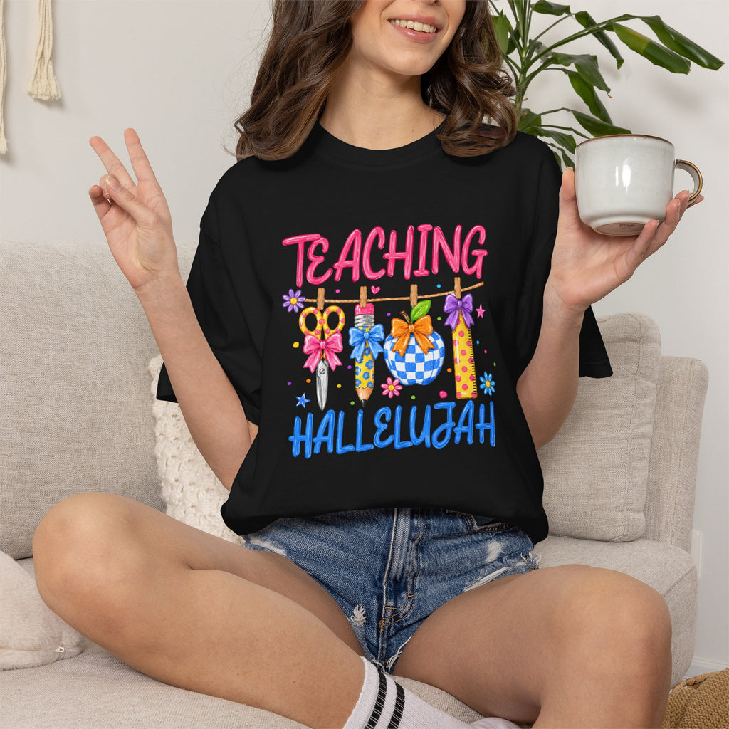 Teaching Hallelujah T Shirt | Teacher Shirt with Floral Clipart and Chalkboard