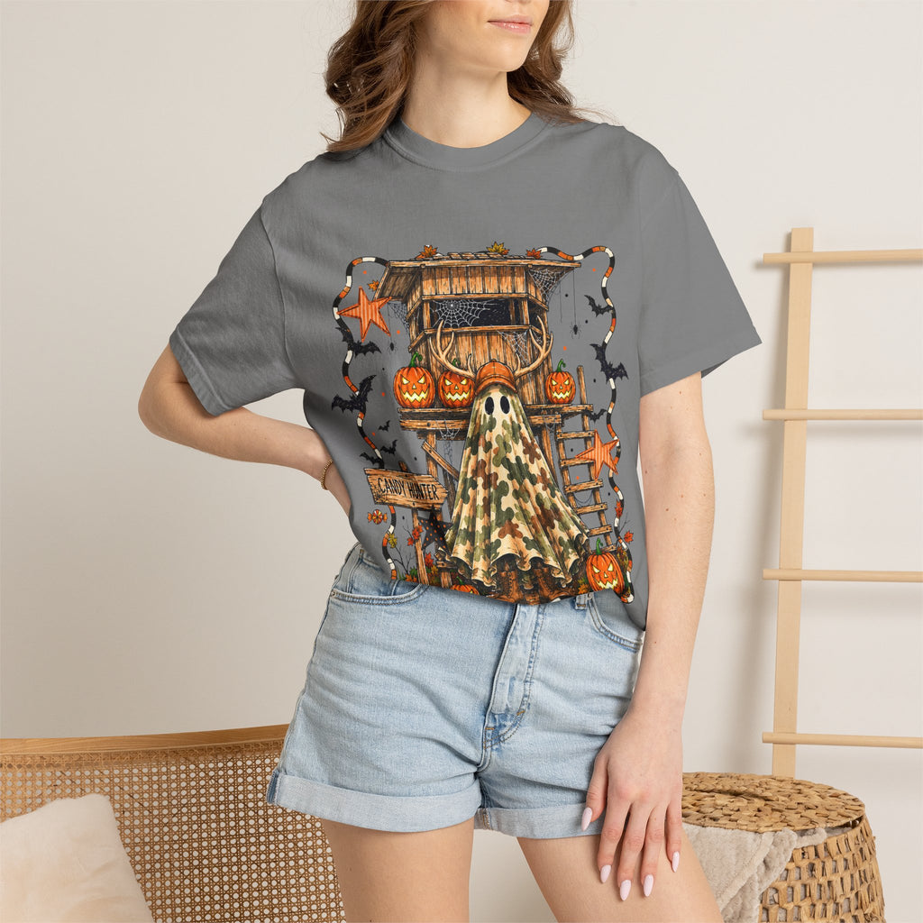 Halloween Ghost Treehouse T-Shirt Front and Back 31 October Camo Pumpkin Tee