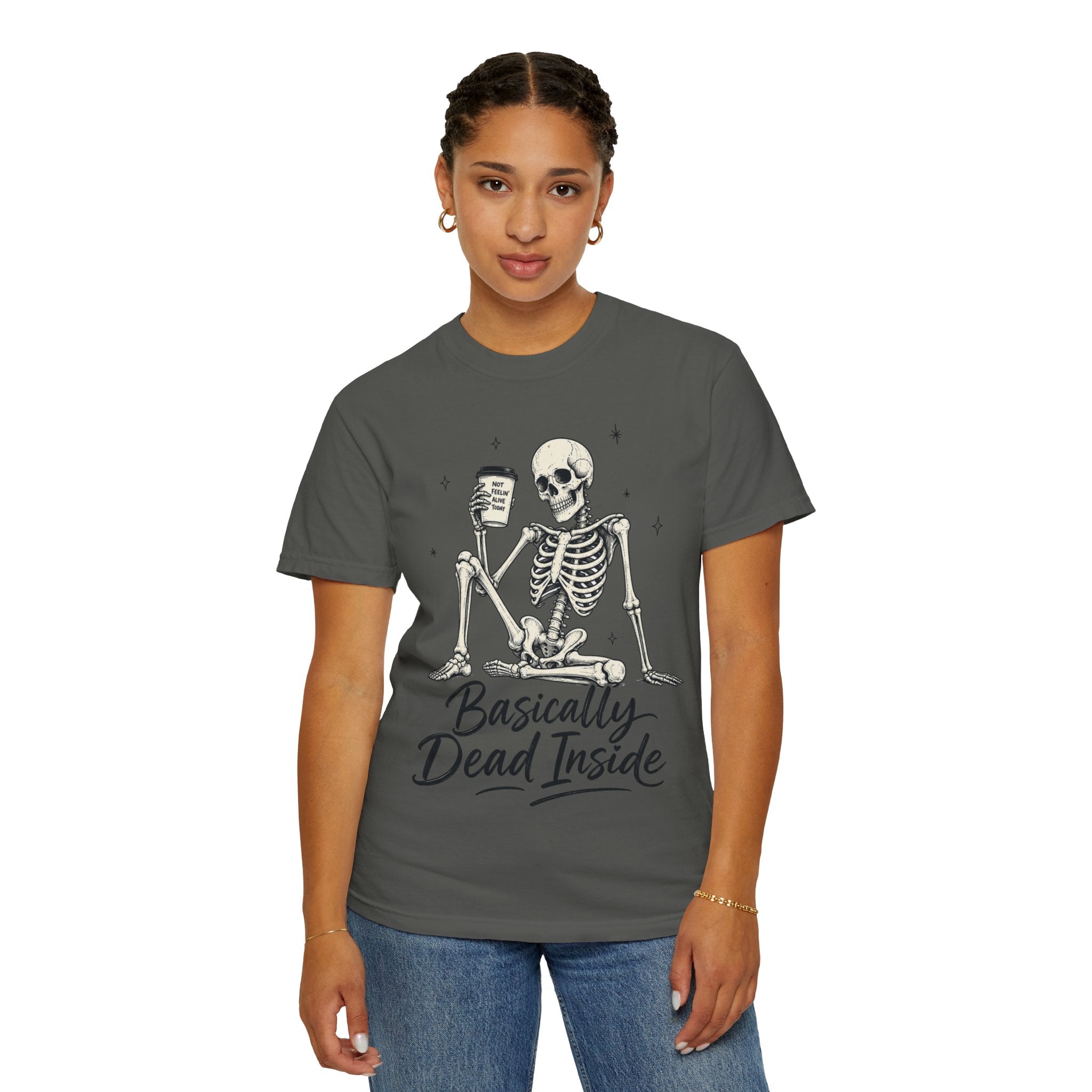 T Shirt Basically Dead Inside Skeleton Coffee Graphic Tee