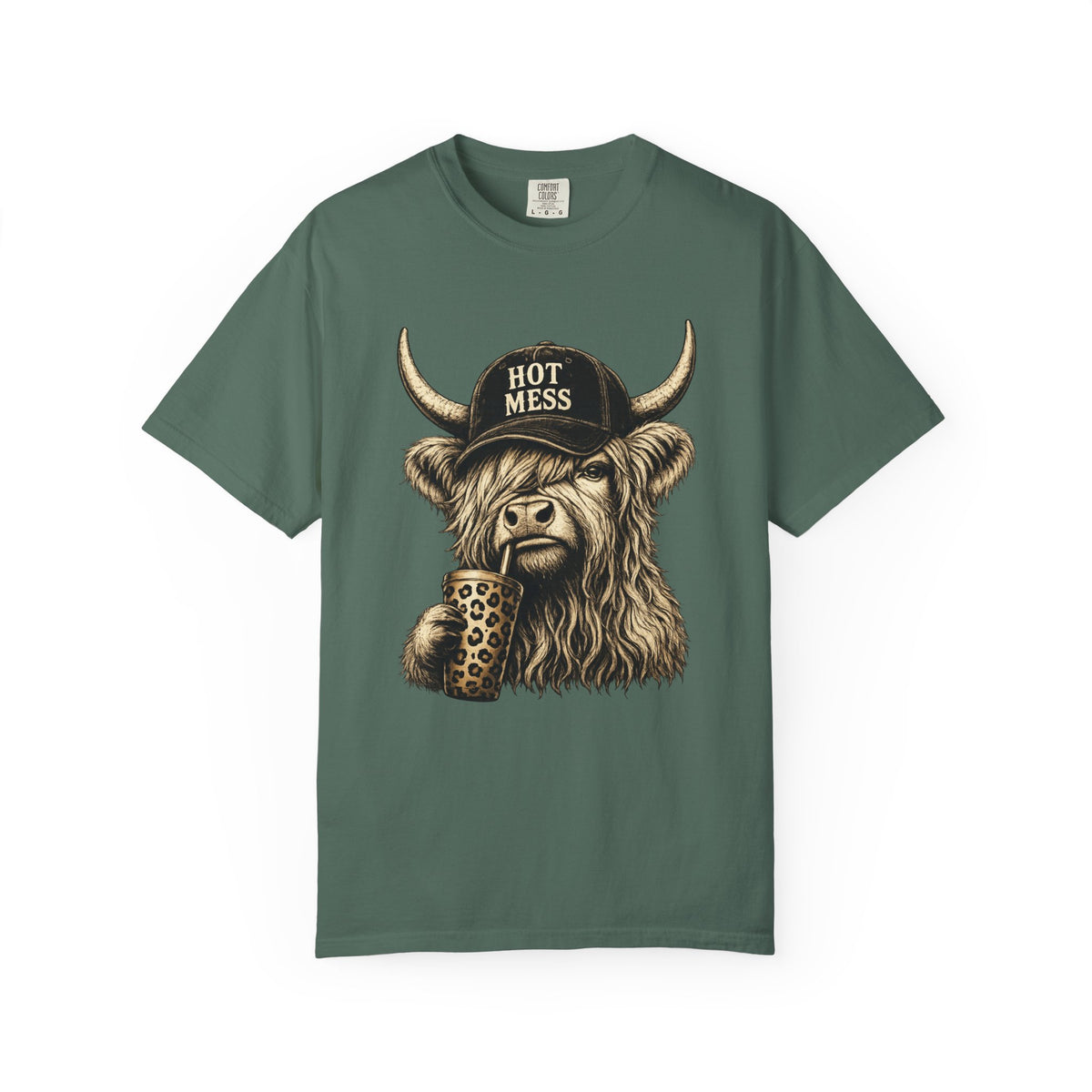 Hot Mess Highland Cow T Shirt Funny Cow with Coffee Graphic