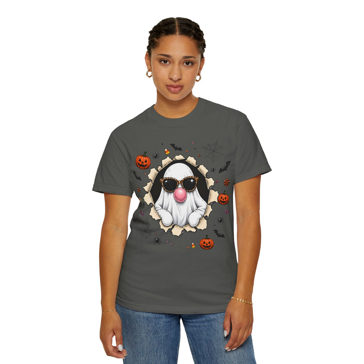 Halloween Gnome T-Shirt Funny Bubblegum Ghost and Leopard Butt Graphic Tee