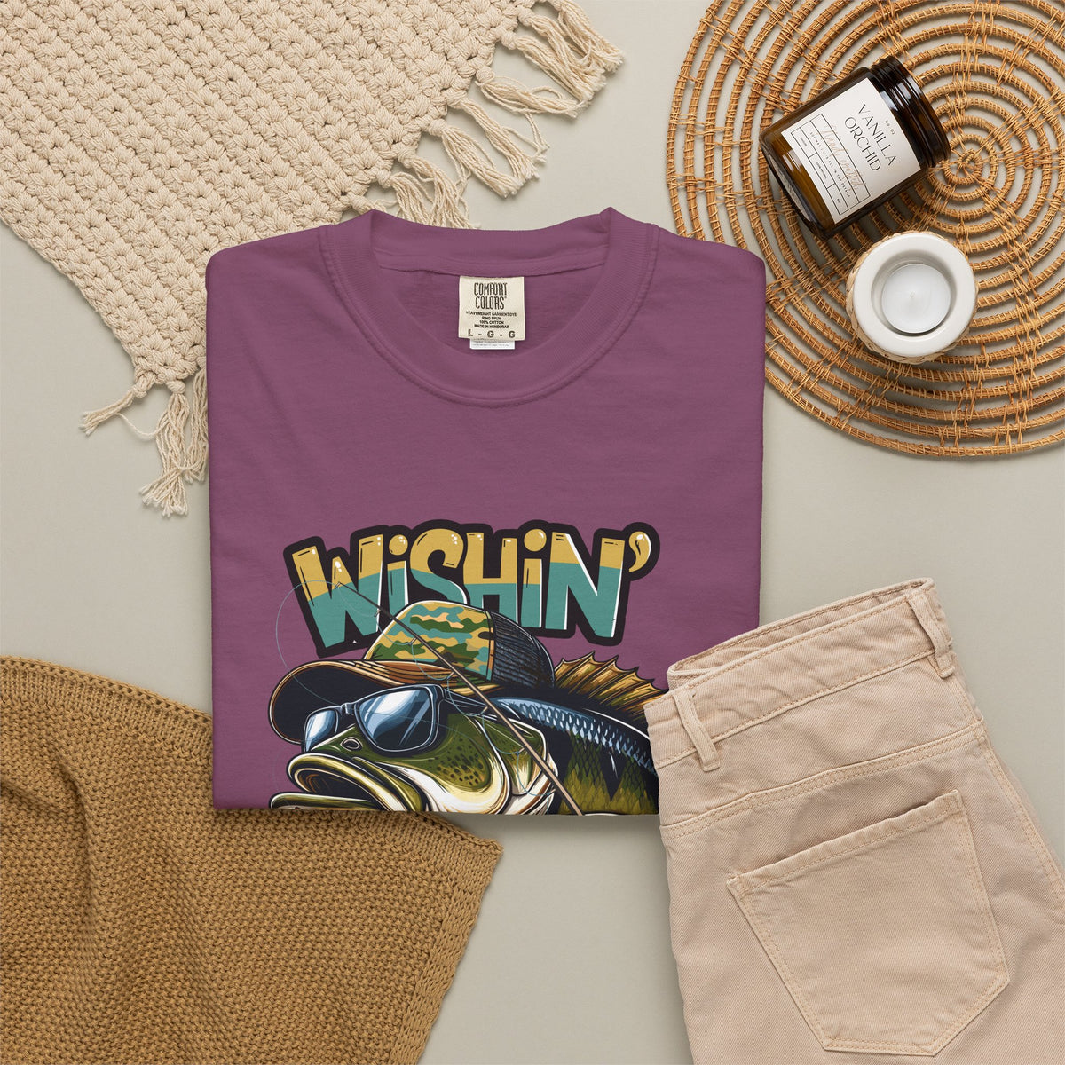 Fishing Graphic T Shirt Wishin Was Fishin Vintage Bass Tee