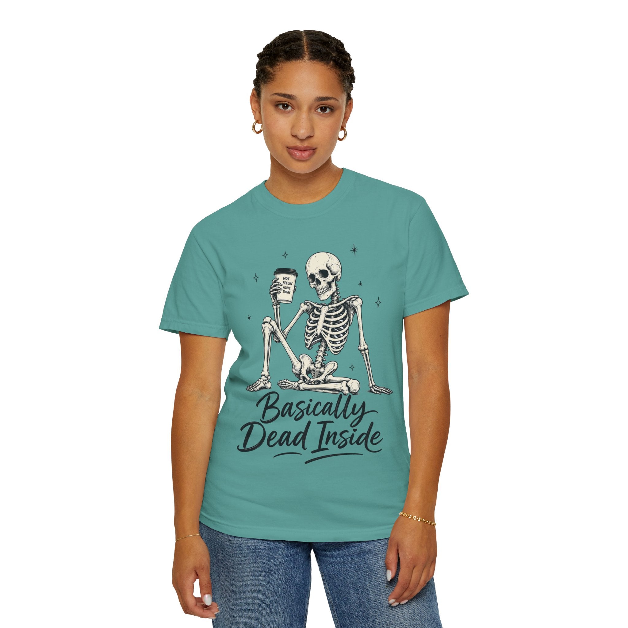 T Shirt Basically Dead Inside Skeleton Coffee Graphic Tee
