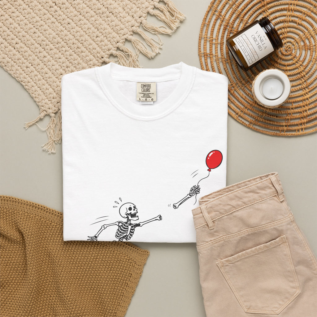 Skeleton Chasing Balloon Tee Shirt Well shit Graphic Tee