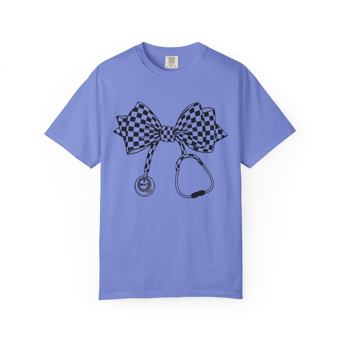 Checkerboard Bow Stethoscope T Shirt Nurse and Medical Student Gift