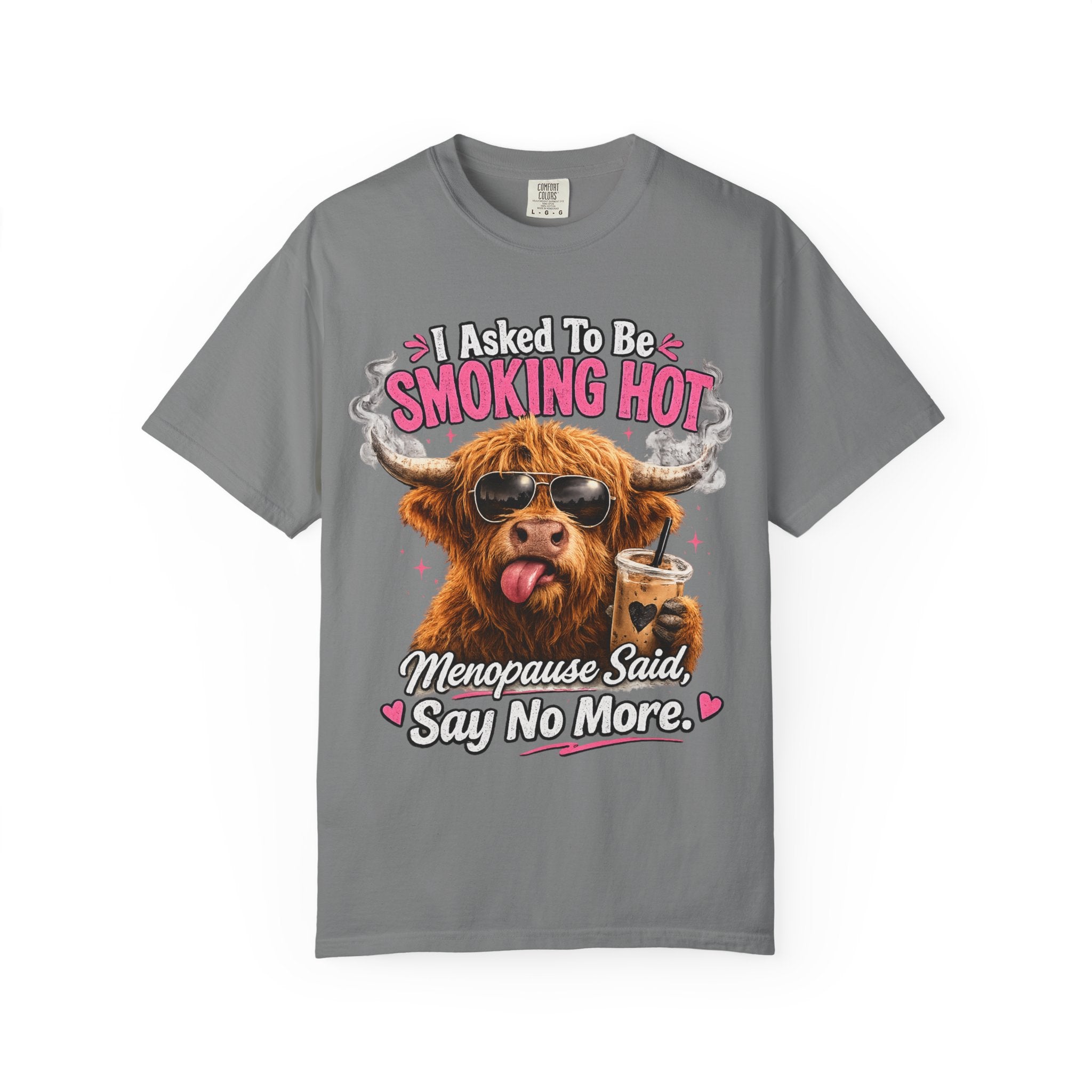 Menopause Smoking Hot T-Shirt Funny Cow with Sunglasses & Drink