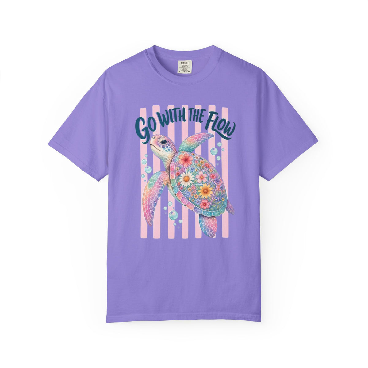 T-Shirt Go With The Flow Floral Sea Turtle Graphic Tee