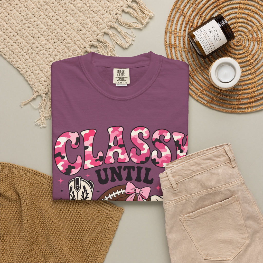 Classy Until Kickoff Football T Shirt Retro Cowgirl Game Day Tee