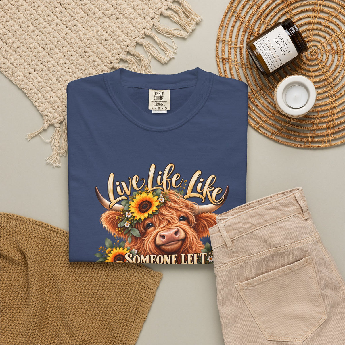 Live Life Like Someone Left the Gate Open Cow T Shirt Sunflower Highland Cattle Tee