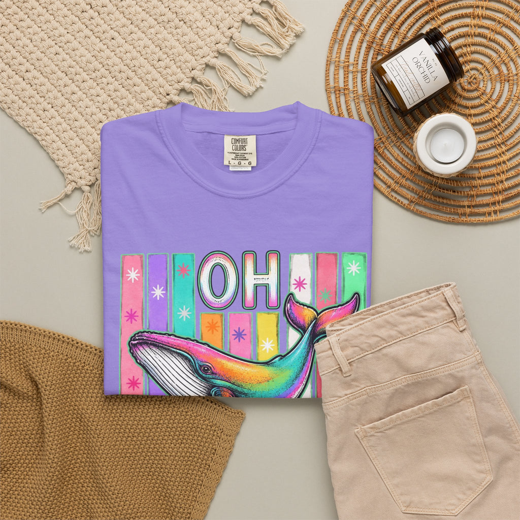 Oh Rainbow Whale T Shirt Retro Striped Graphic Tee