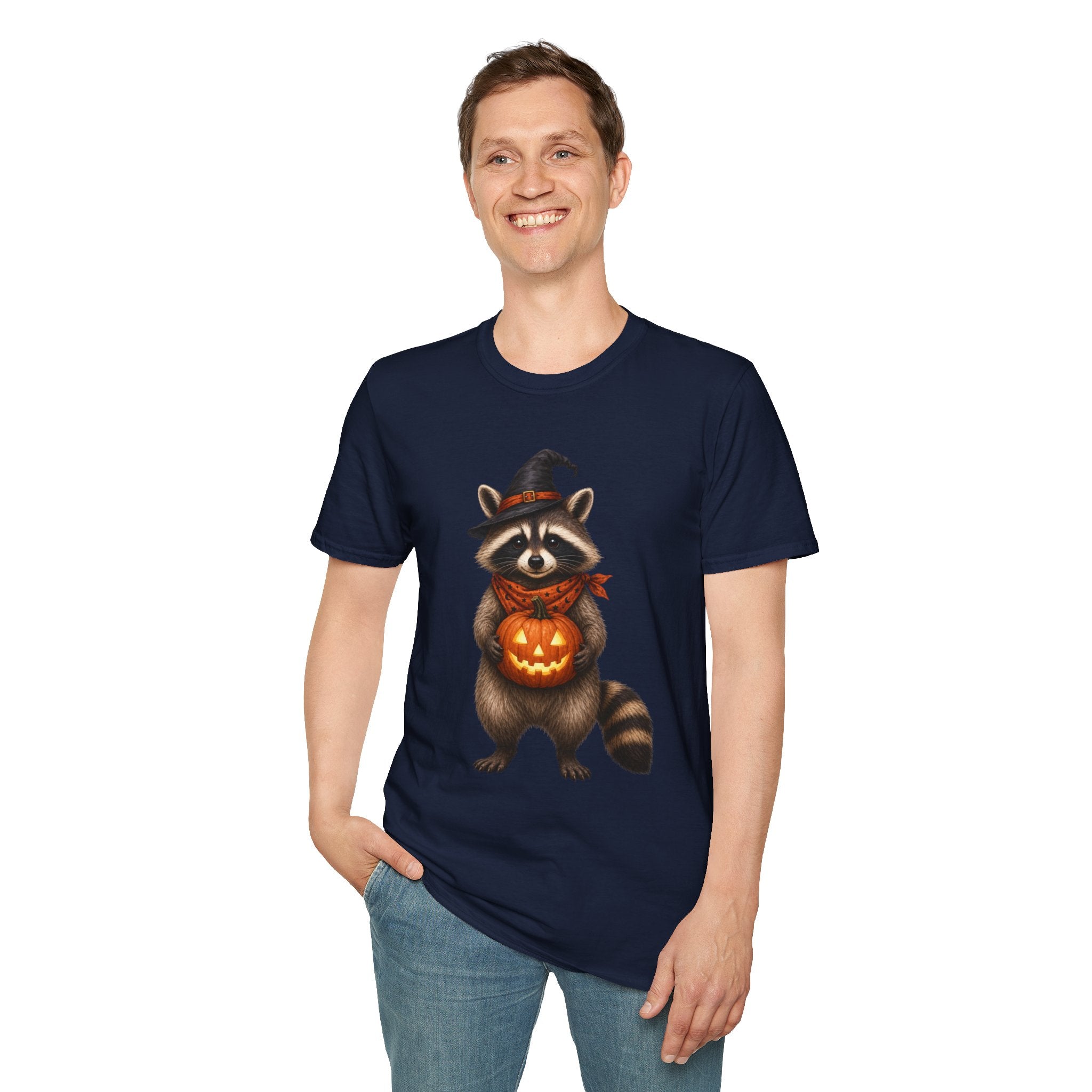 Raccoon Witch Halloween T Shirt Cute Pumpkin Trick-or-Treat Tee