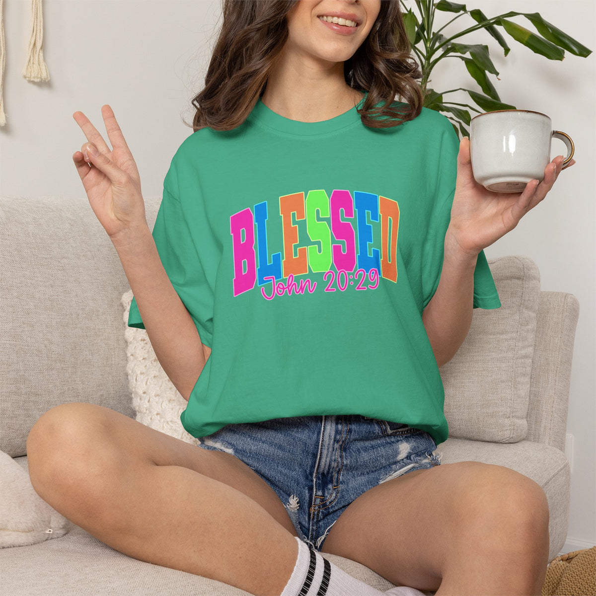 Blessed John 20:23 T shirt | Colorful Retro Gospel Tee