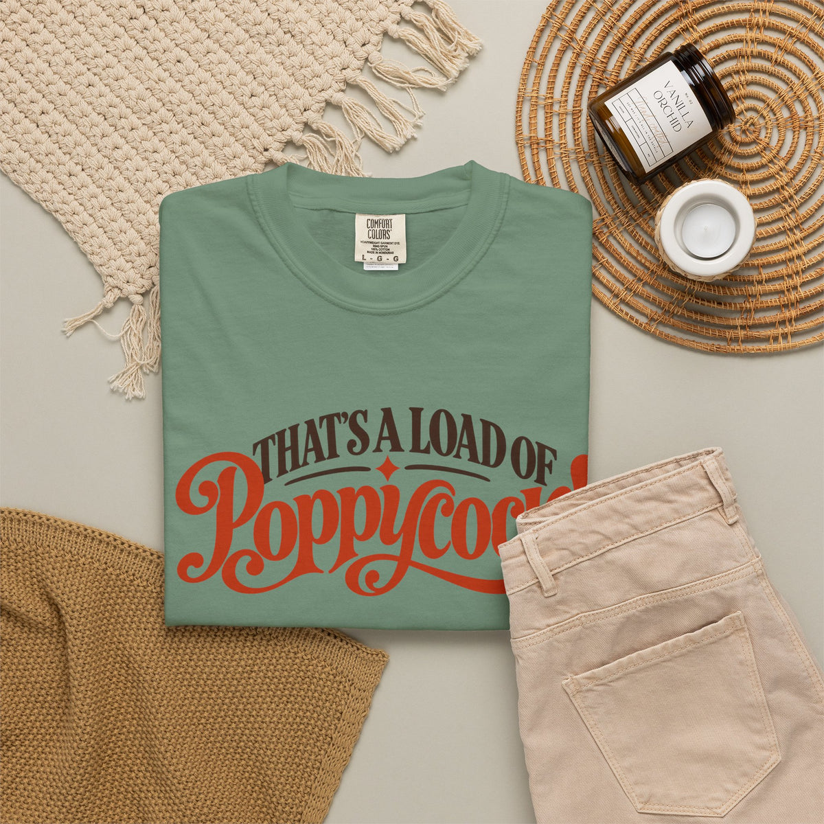 Thats a Load of Poppycock T shirt | Retro Script Vintage Phrase Tee