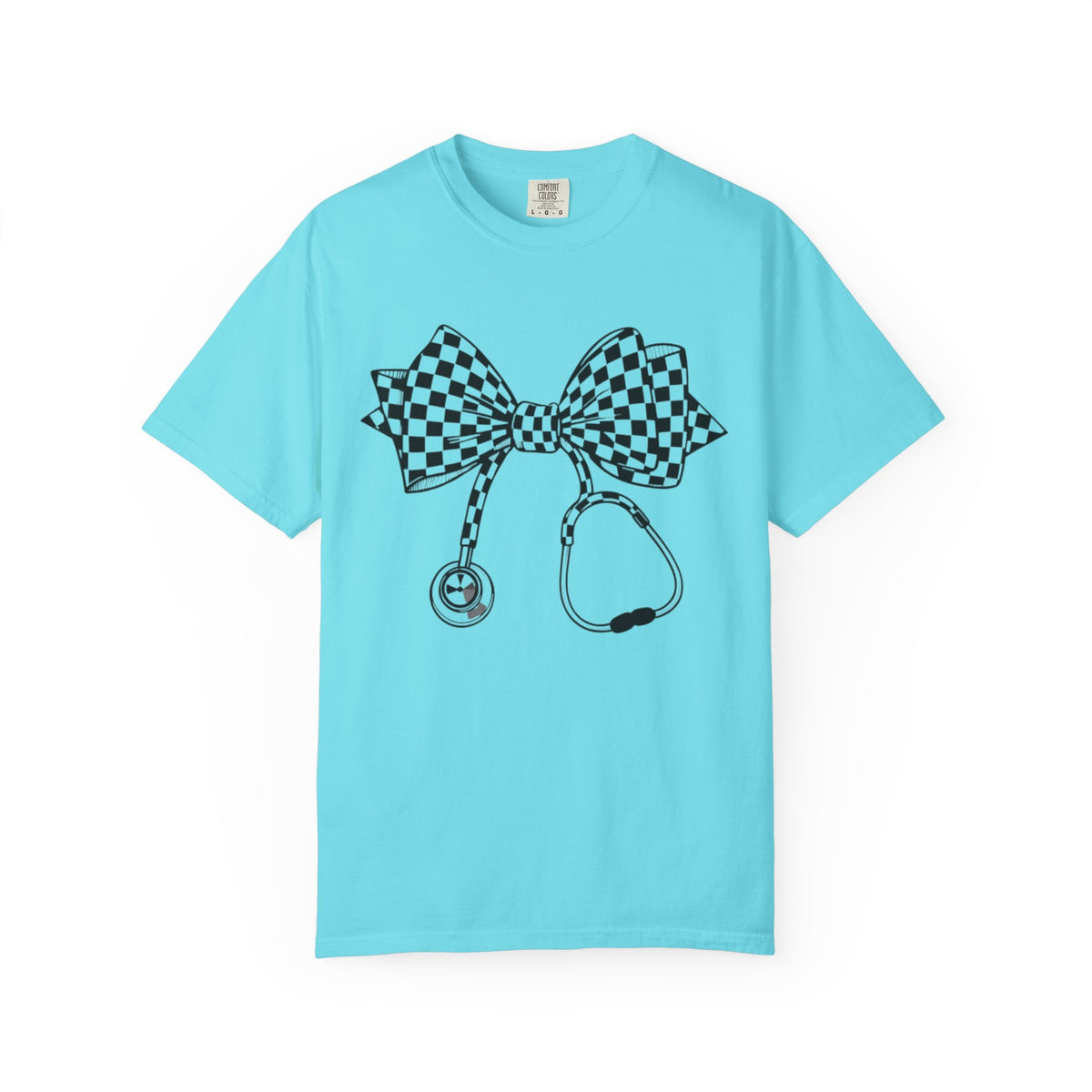 Checkerboard Bow Stethoscope T Shirt Nurse and Medical Student Gift