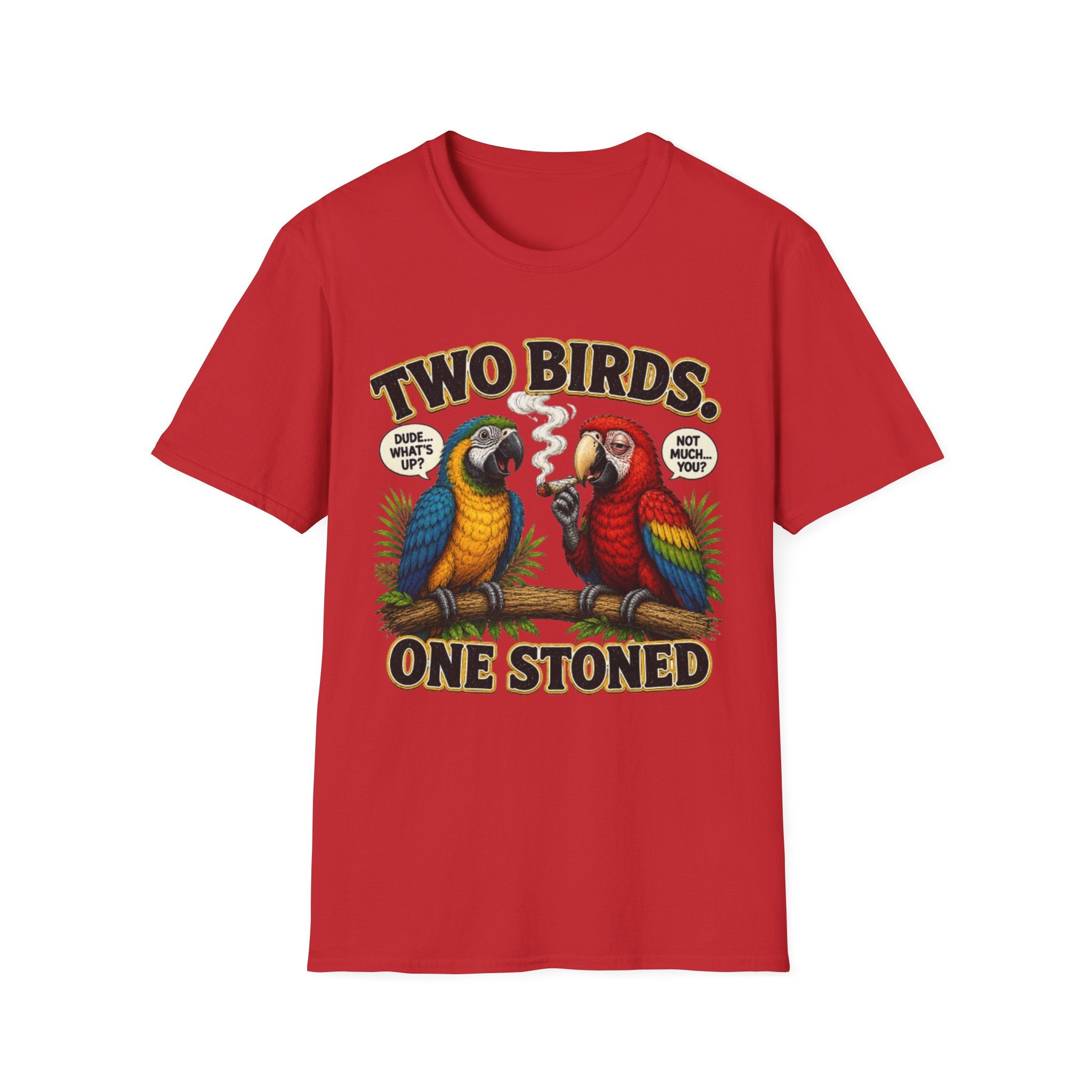 Parrot Graphic Tee Two Birds. One Stoned. Vintage Cannabis Humor T-Shirt