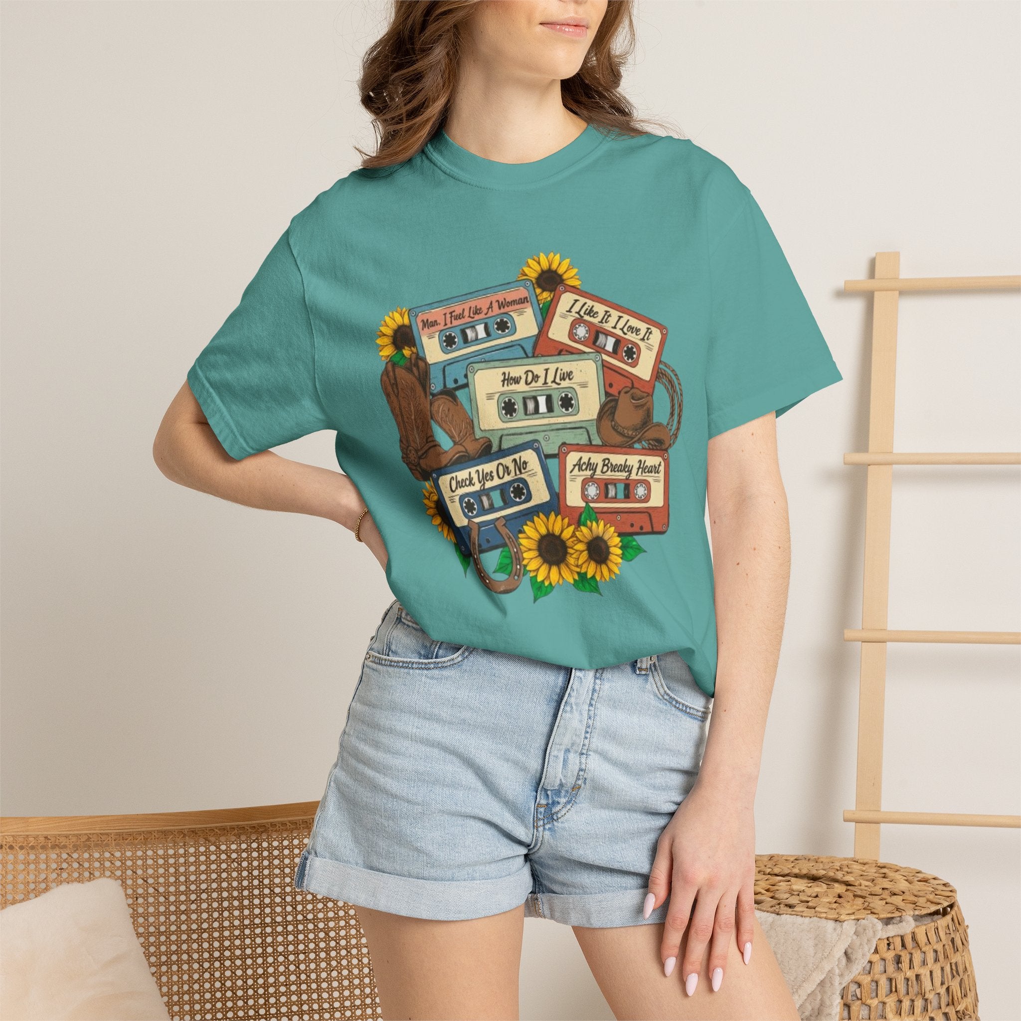 Cassette Mix T Shirt Retro Sunflower Tape Design