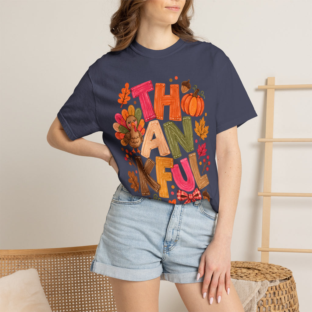 Thankful Turkey Shirt, Cute Thanksgiving Tee, Colorful Fall Graphic T-Shirt, Thanksgiving Outfit, Autumn Shirt, Fall Teacher Gift