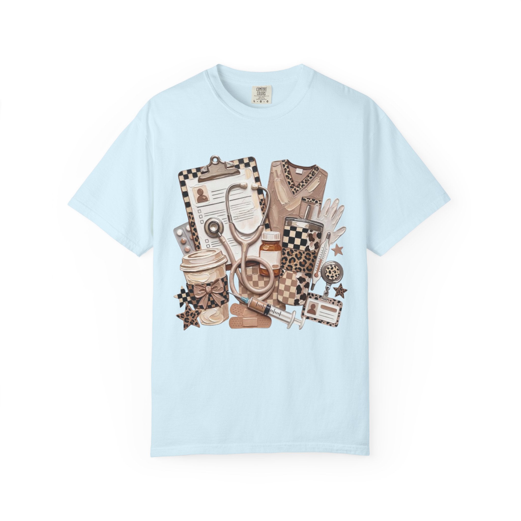 Nurse Essentials Graphic T Shirt Medical Stethoscope Coffee Clipboard Design