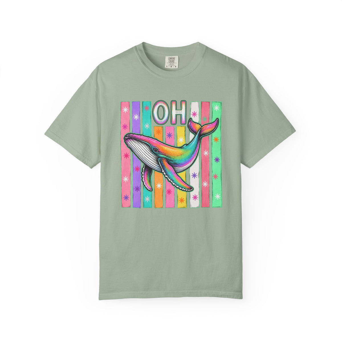Oh Rainbow Whale T Shirt Retro Striped Graphic Tee