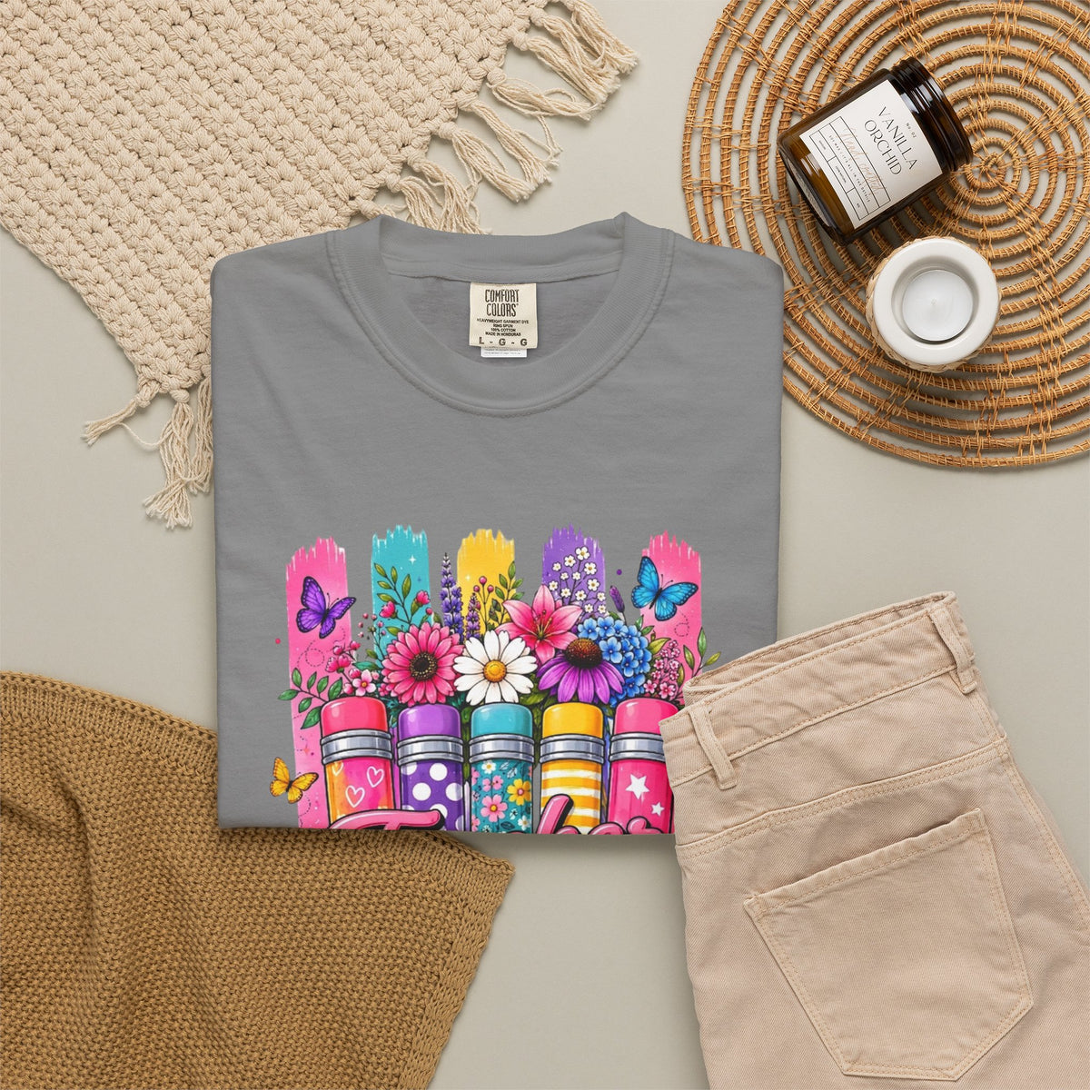 Colorful Pencil Bouquet Teacher T Shirt | Floral School Design