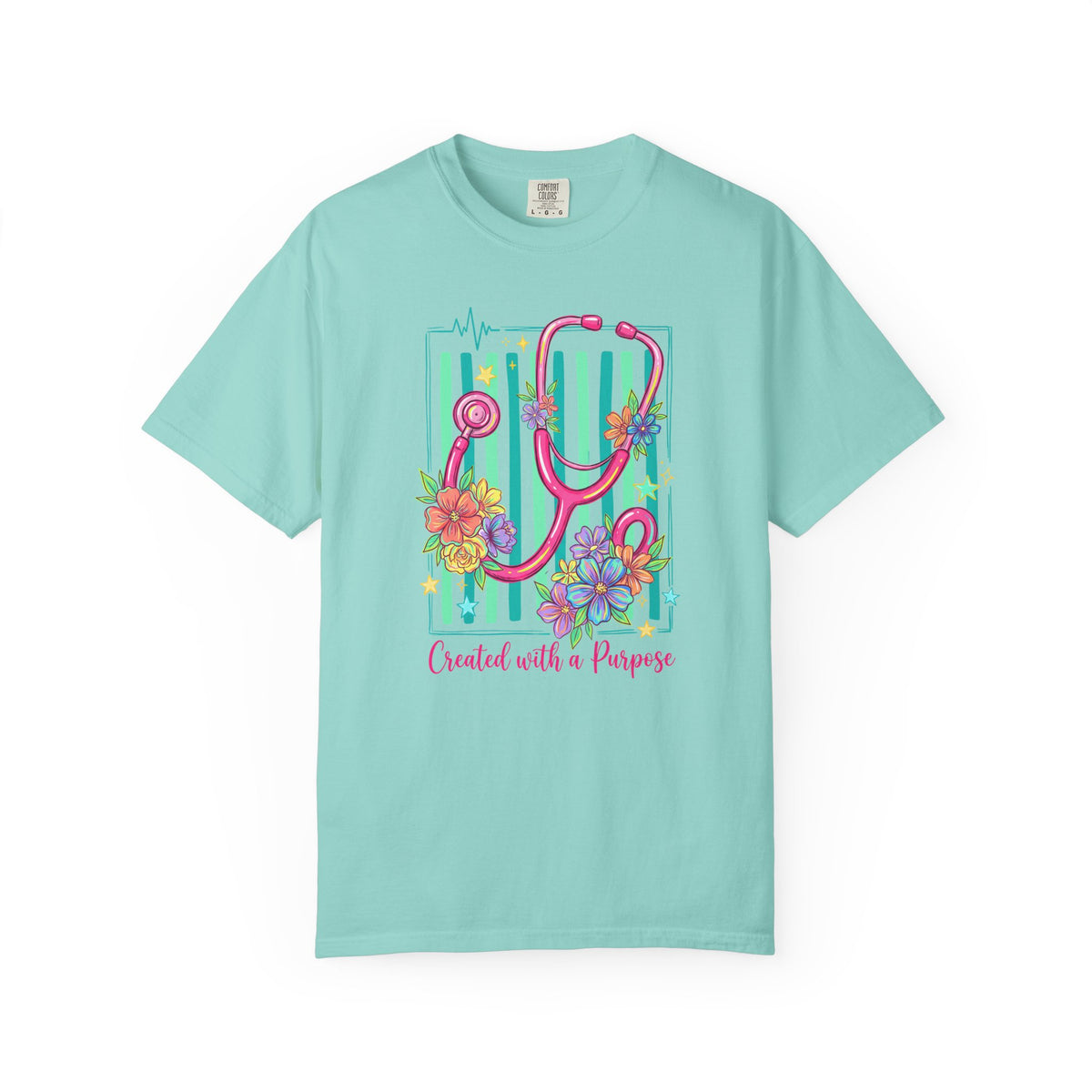 Created With a Purpose Nurse Shirt, Floral Stethoscope Tee, Comfort Colors Nurse T-Shirt, Nursing Student Gift, Nurse Appreciation Gift