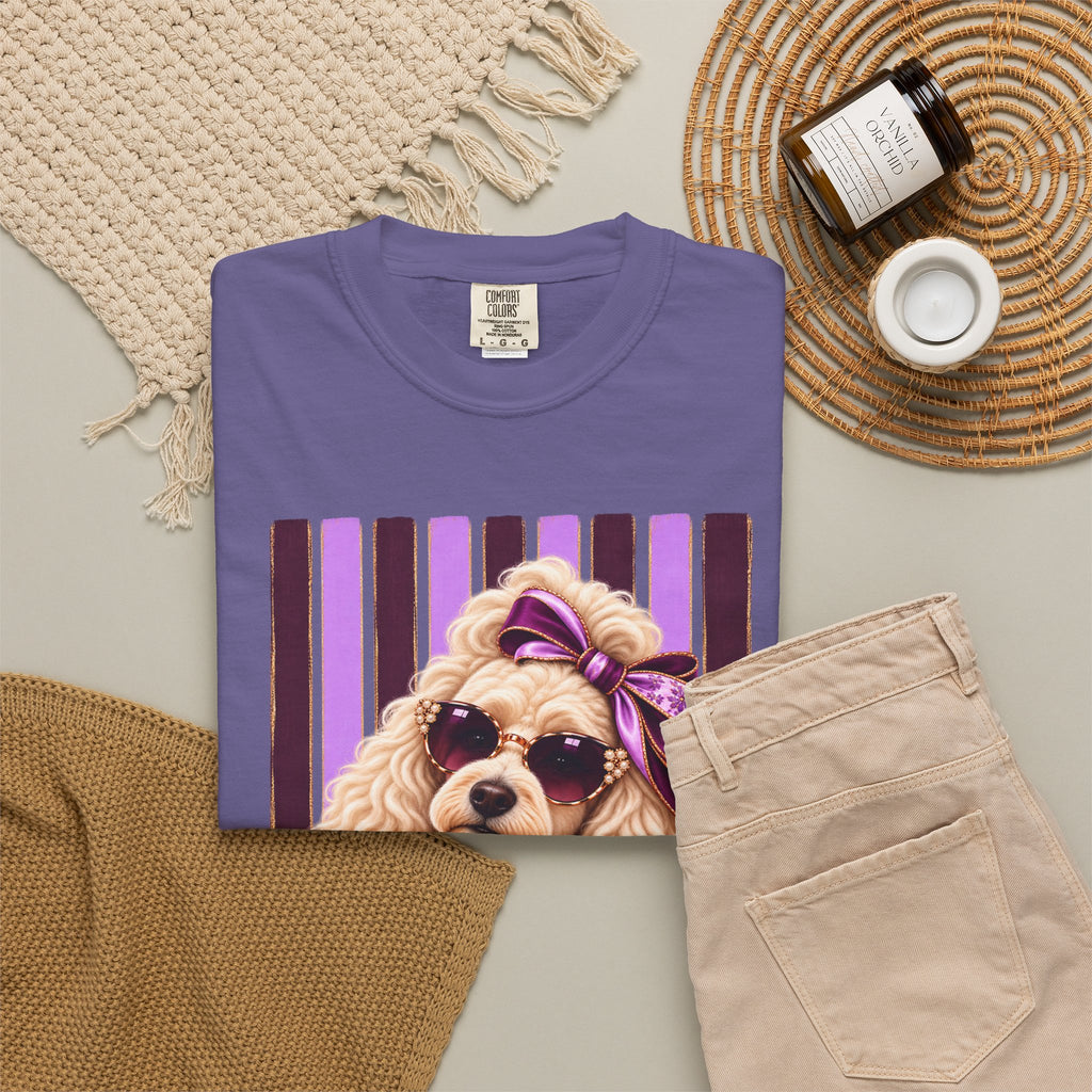 Sassy Poodle Shirt, Comfort Colors Poodle Tee, Coquette Dog Mom Gift, Pink Lavender Dog Lover T-Shirt, Boutique Pet Lover Gift