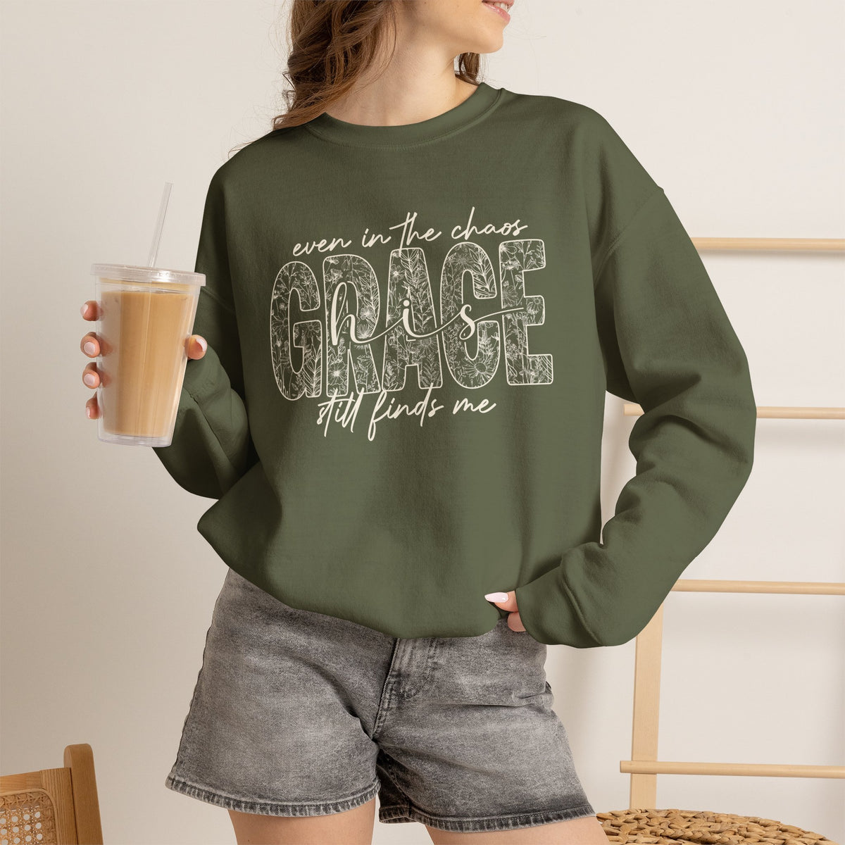 Even in the Chaos Grace Still Finds Me Sweatshirt, Christian Faith Crewneck, Inspirational Floral Grace Sweater, Religious Gift for Women